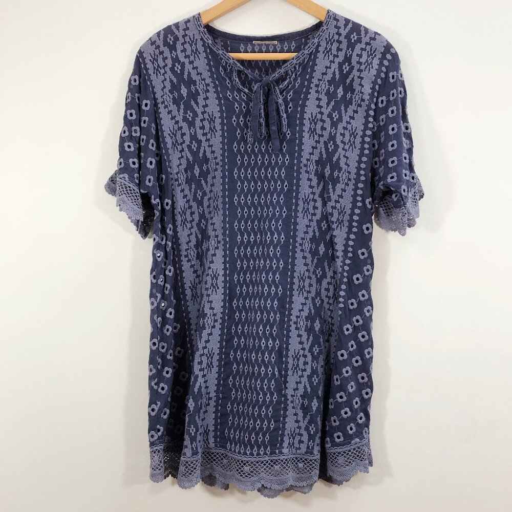 JOHNNY WAS Purple Embroidered Eyelet Top M/L